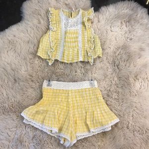 Free People Yellow Gingham Crop Top & Shorts
